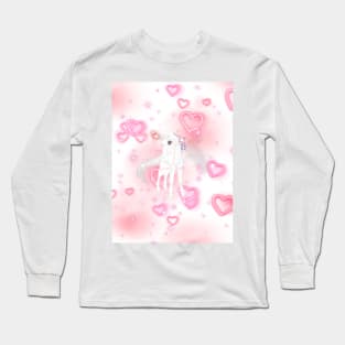 Cute white baby unicorn with pink hearts and shiny stars Long Sleeve T-Shirt